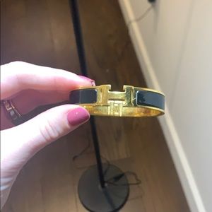 Hermes black and gold H bracelet